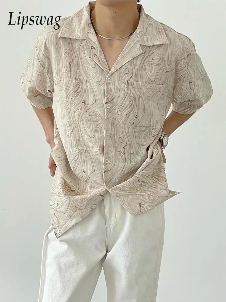 

Vintage Men's Turn-down Collar Shirts 2025 Summer Outdoor Casual Buttoned Shirt For Men Fashion Printed Loose Short Sleeve Shirt