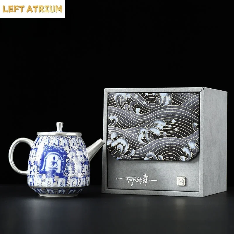 160ML Ceramics Gilded Silver Buddhas Tea Pot, Kung Fu Tea Set, Household High end Tea Pot, Kettle Single Pot Gift Box