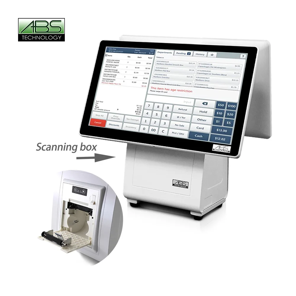 

Система POS для малого бизнеса с двумя 15-дюймовыми сенсорными экранами и встроенным термопринтером для квадроциклов и мотовездеходов, модель ABS6000, Win7/W