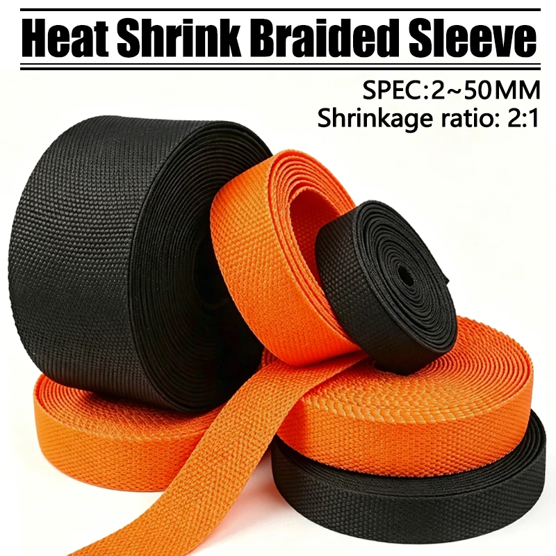 PET Braided Heat Shrink Sleeve Flame Retardant Anti Aging Insulating Tube 3-50mm ID for Industrial Cable Wire Protection