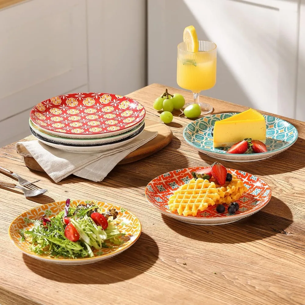 piatti per insalata, piatti da dessert da 8 pollici, set di piatti in ceramica colorata per pasta, pancake, bistecche, set da 6, lavastoviglie e microonde saf