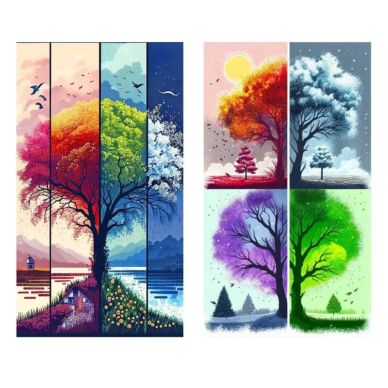 5D Diamond Painting Four Season Tree of Life Picture Mosaic Art Diamond Embroidery Cross Stitch Kits Decoration Алмазная Мозаика