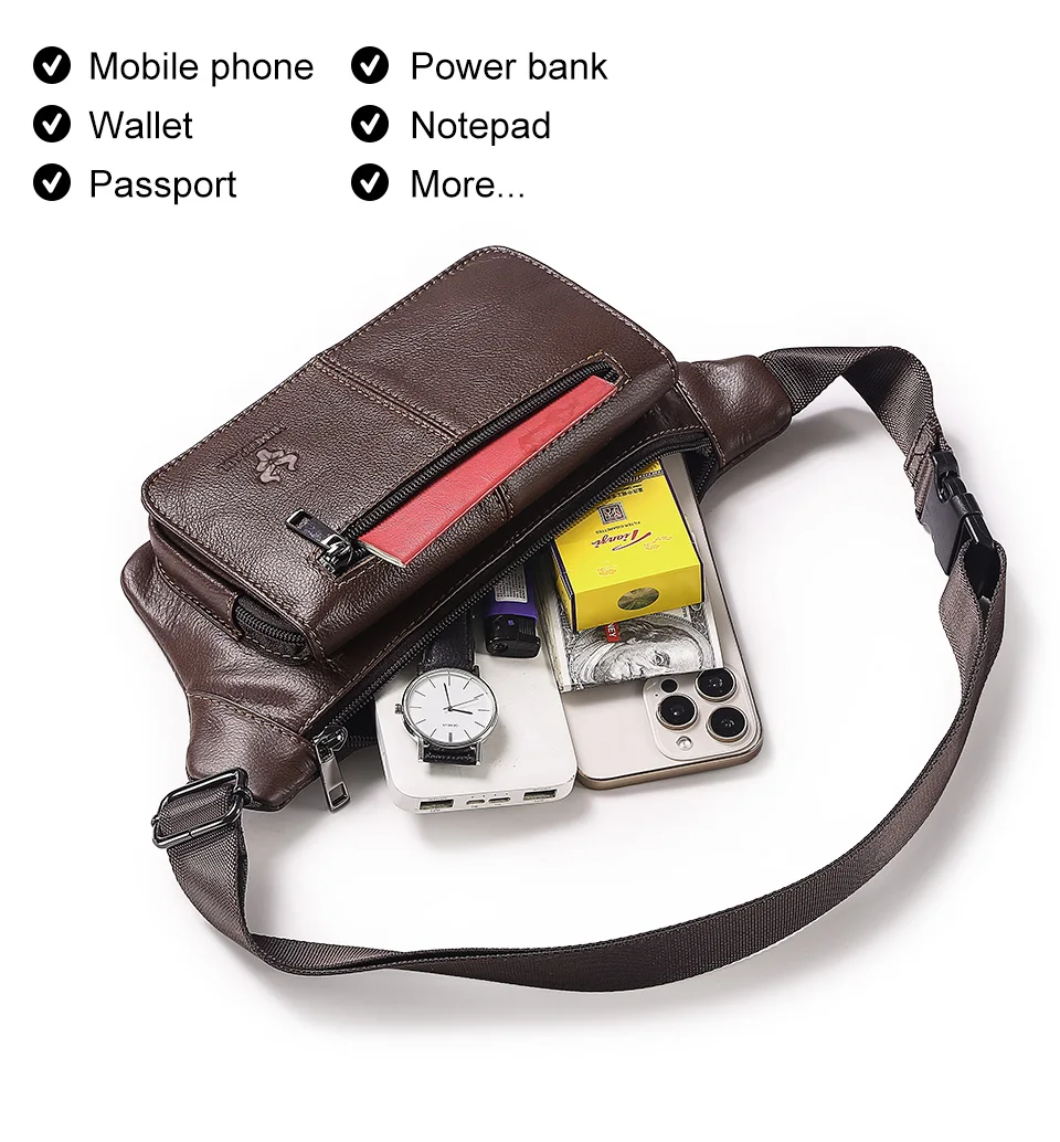 HUMERPAUL Herren-Hüfttasche aus echtem Leder, mehrere Taschen, Brusttaschen, verstellbarer Riemen, langlebige Hüfttasche für tägliche Reisen und Outdoor – Detail 5