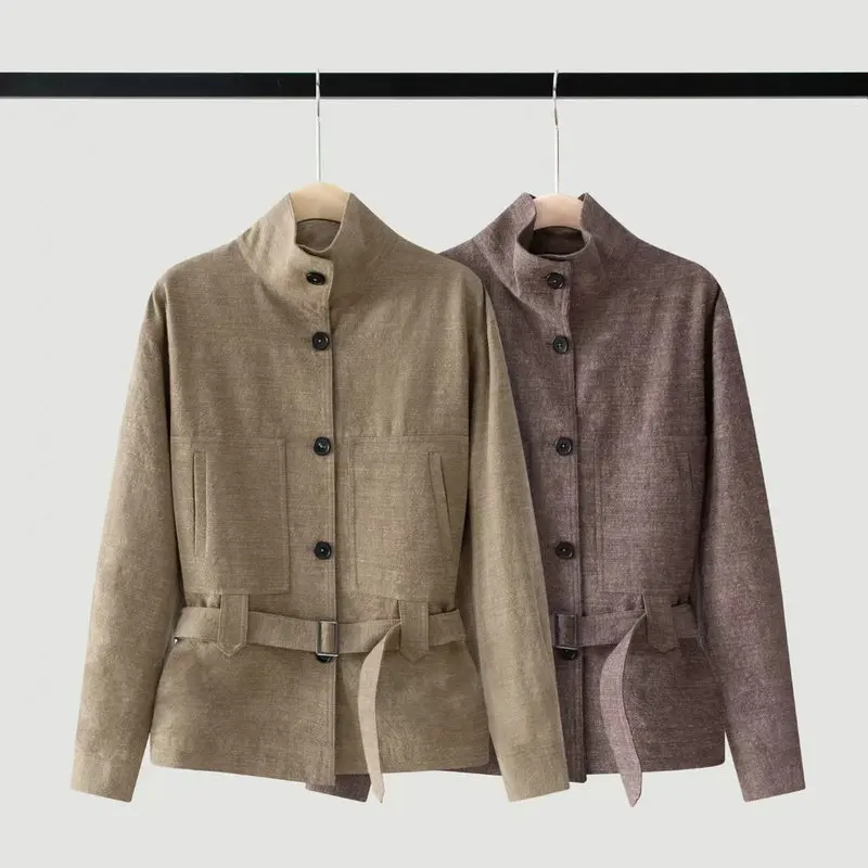 2026Women's Autumn/Winter Linen-Wool Set: Cropped Jacket and Skirt