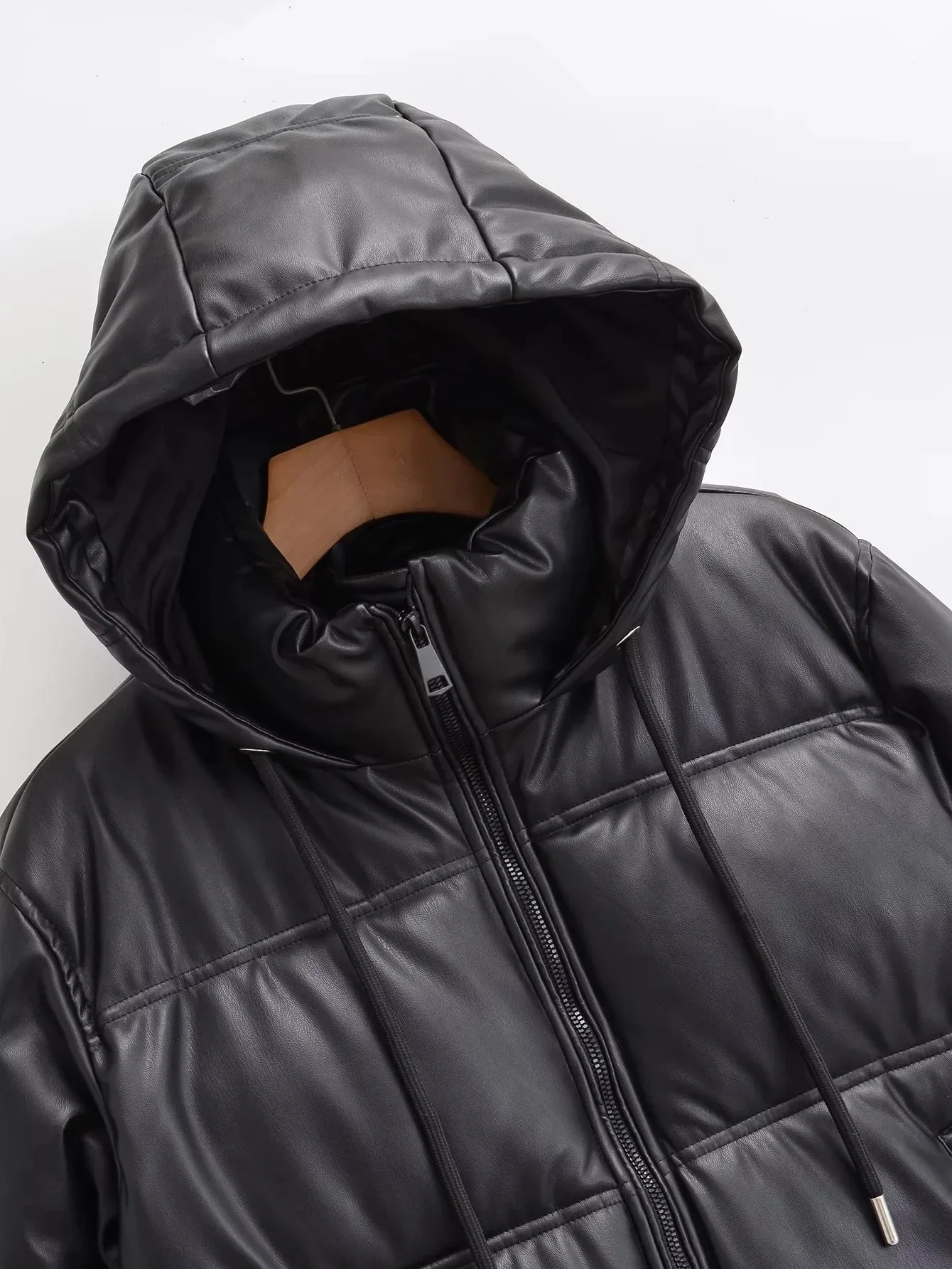 TRAF-PU Casaco de couro de inverno para mulheres, Parka grossa quente, jaquetas frias, Casacos femininos, ZR, 2023