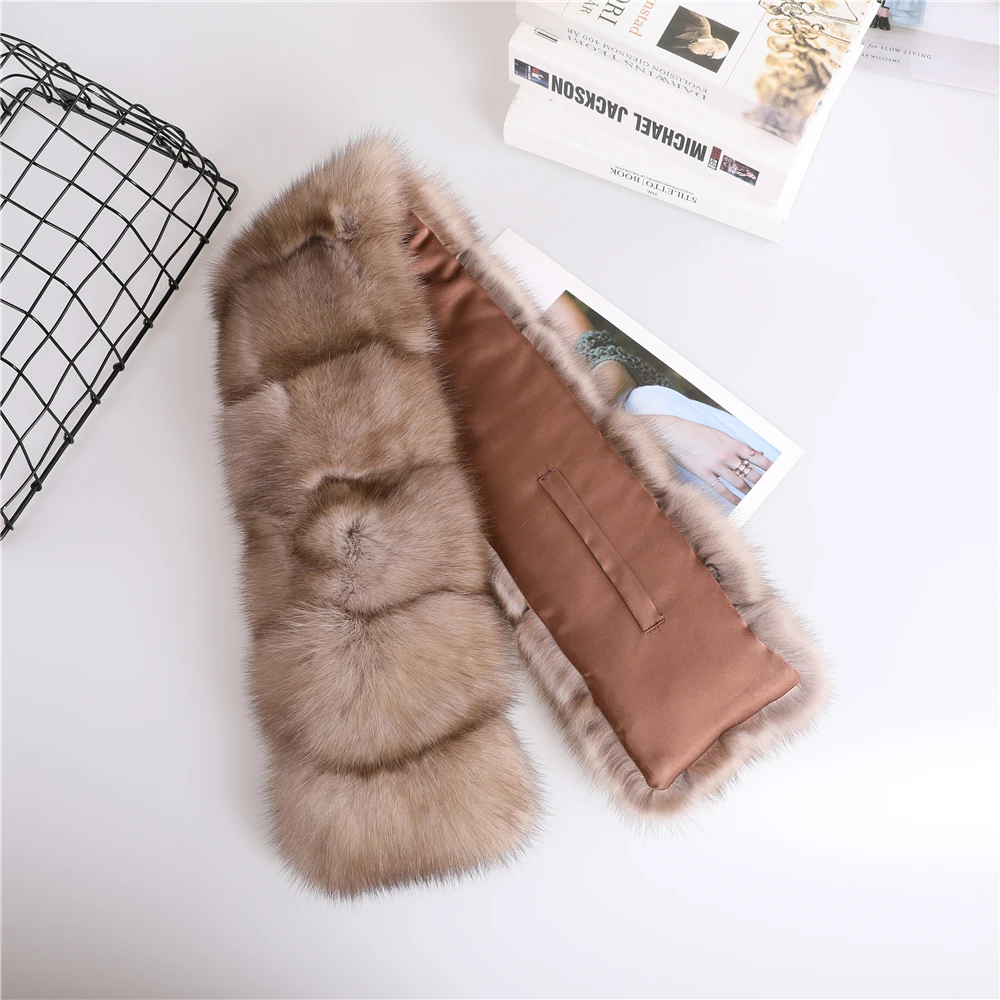 Unisex Luxury Fashion Winter 100% Real Sable Mink Fur Scarf Women\'s Scarves Wraps Shawl Big Scarfs For Men Natural Color