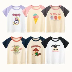 2024 Children T-Shirts Clothes for Girls 100% Cotton Bear Rabbit Flowers Cartoon Kids Girls Short Sleeve Casual Sport Top Tees