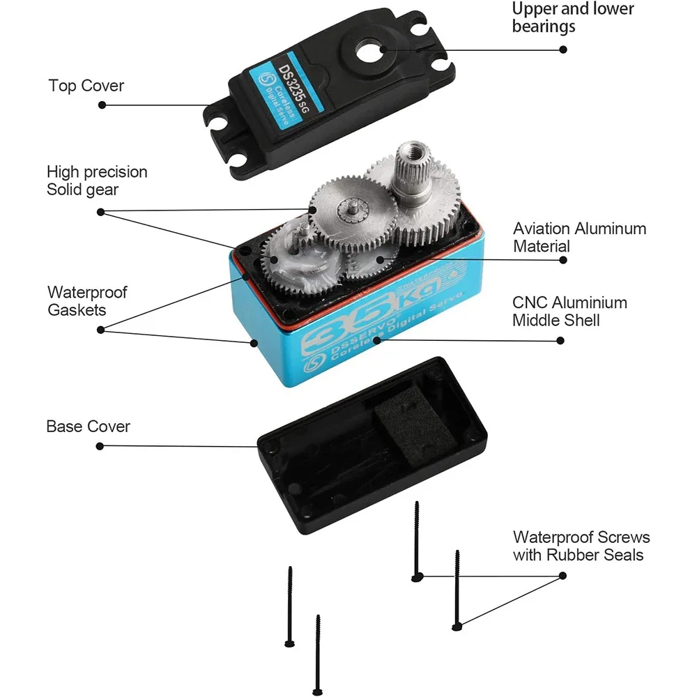 Servo Numérique à Couple ÉWeren Acier Inoxydable, Engrenage 180/270 Résistant pour Voiture Baja RC Robot Sans Noyau, DS3225 DS3235 DS3245 25kg 35kg 45kg