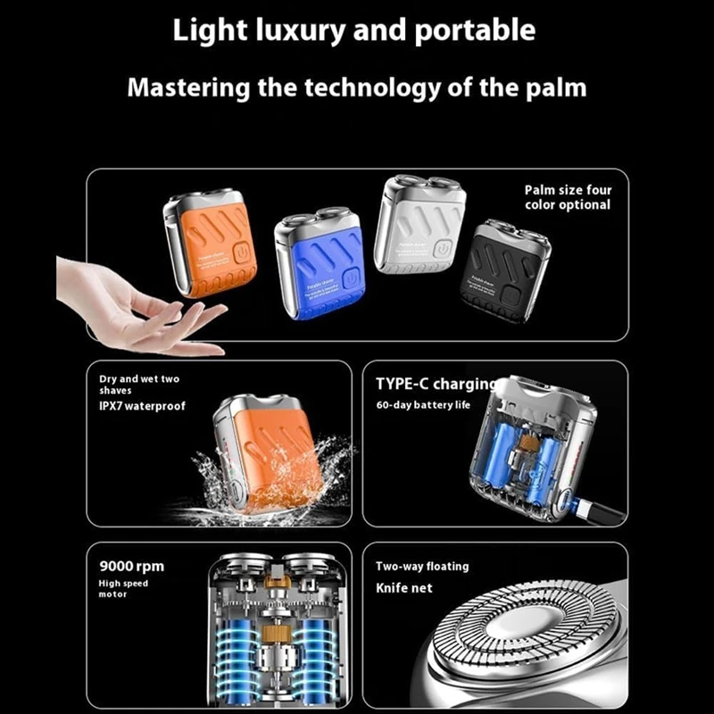 Przenośna golarka do brody, golarka elektryczna z akumulatorem i podwójnym pierścieniem, mini golarka elektryczna, golarka podróżna