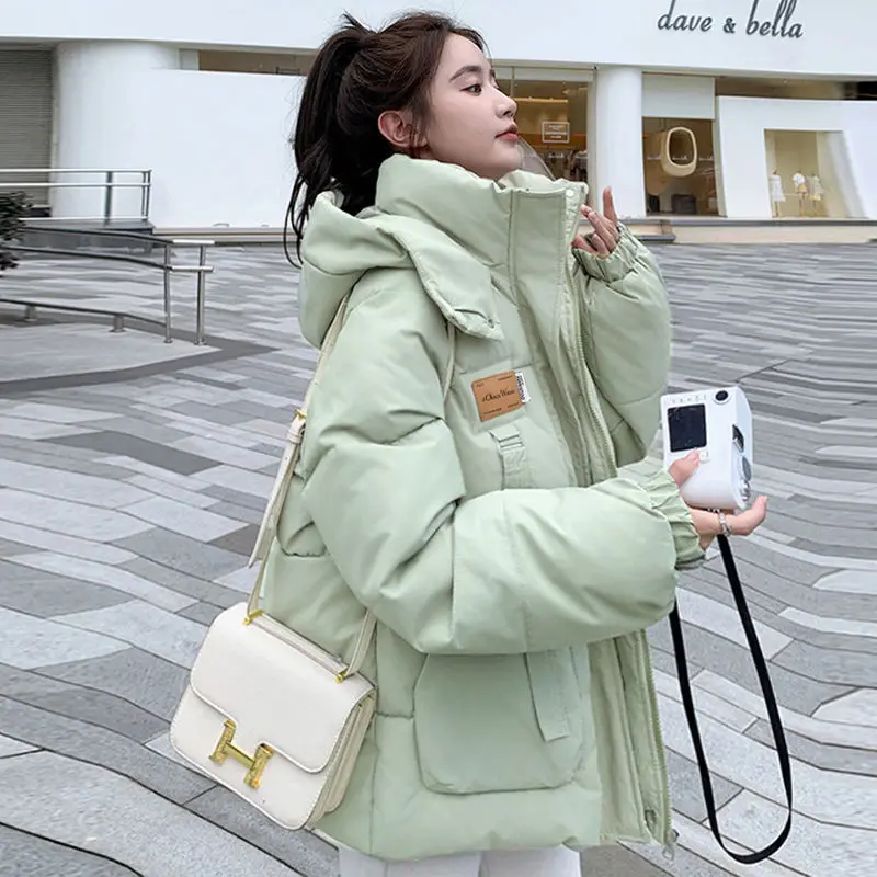 

New Fashion Preppy Style Oversize Cotton Coat Jacket For Women Korean Version Hooded Stand Collar Thickened For Autumn/winter