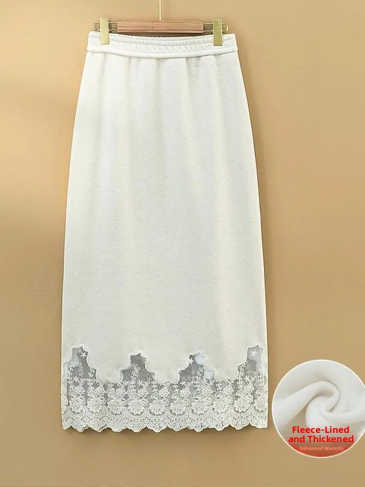 Zimowa spódnica Thiened Fce o kroju litery A, z elastyczną talią, koronkowymi wstawkami, efektowna spódnica o długości do kolan, chiński styl.