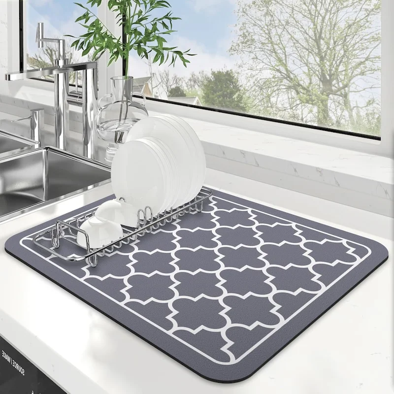 VIKAMA Moroccan style kitchen dishwashing mat, absorbent anti slip carpet, kitchen sink countertop mat, home decoration