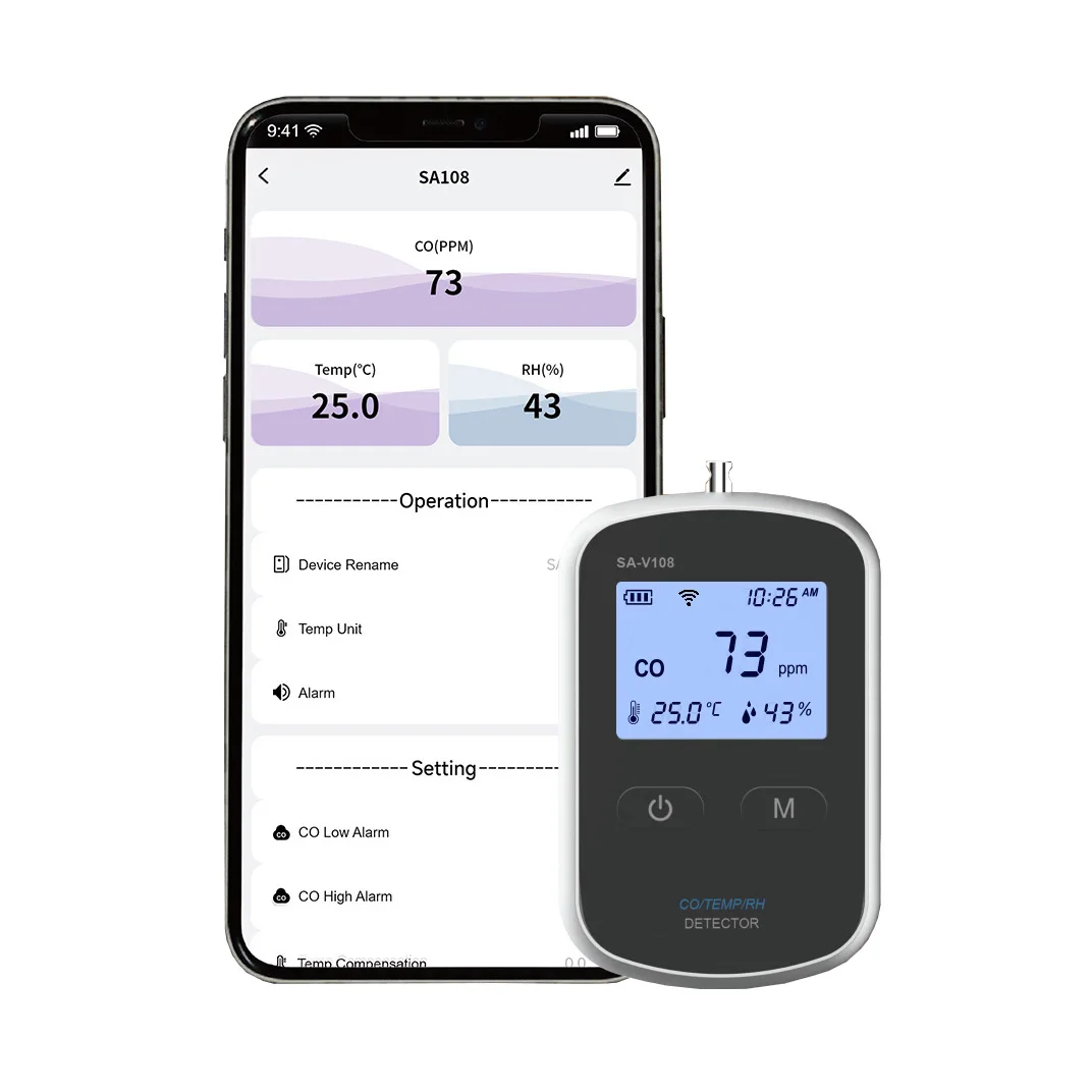 Smart CO Alarm with APP Alerts,  CO/Temperature/Humidity Sensor CO Alarm/Detector for Home RV Boat