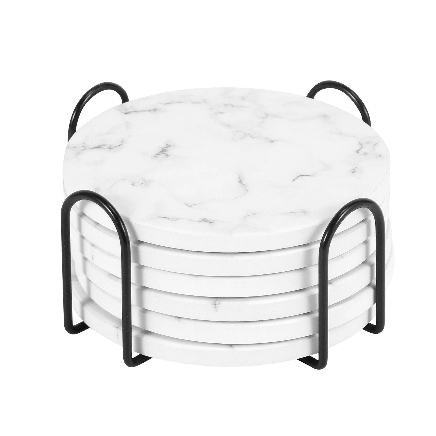 ABFS Absorbent Coasters for Drinks Coasters Set with Holder, Set of 6, for Kinds of Mugs Marble Style Coasters, 4 Inch