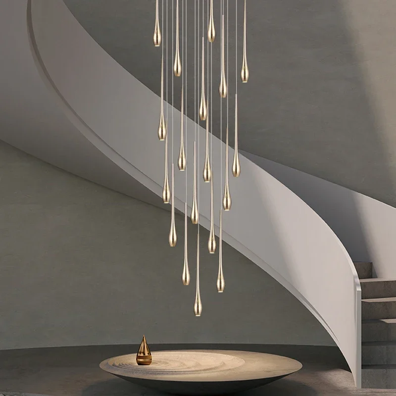 

Modern Lighting Gold-Plated Duplex Living room Chandeliers For Staircase Hall Restaurant Kitchen Indoor Lighting Lustre Fixtures