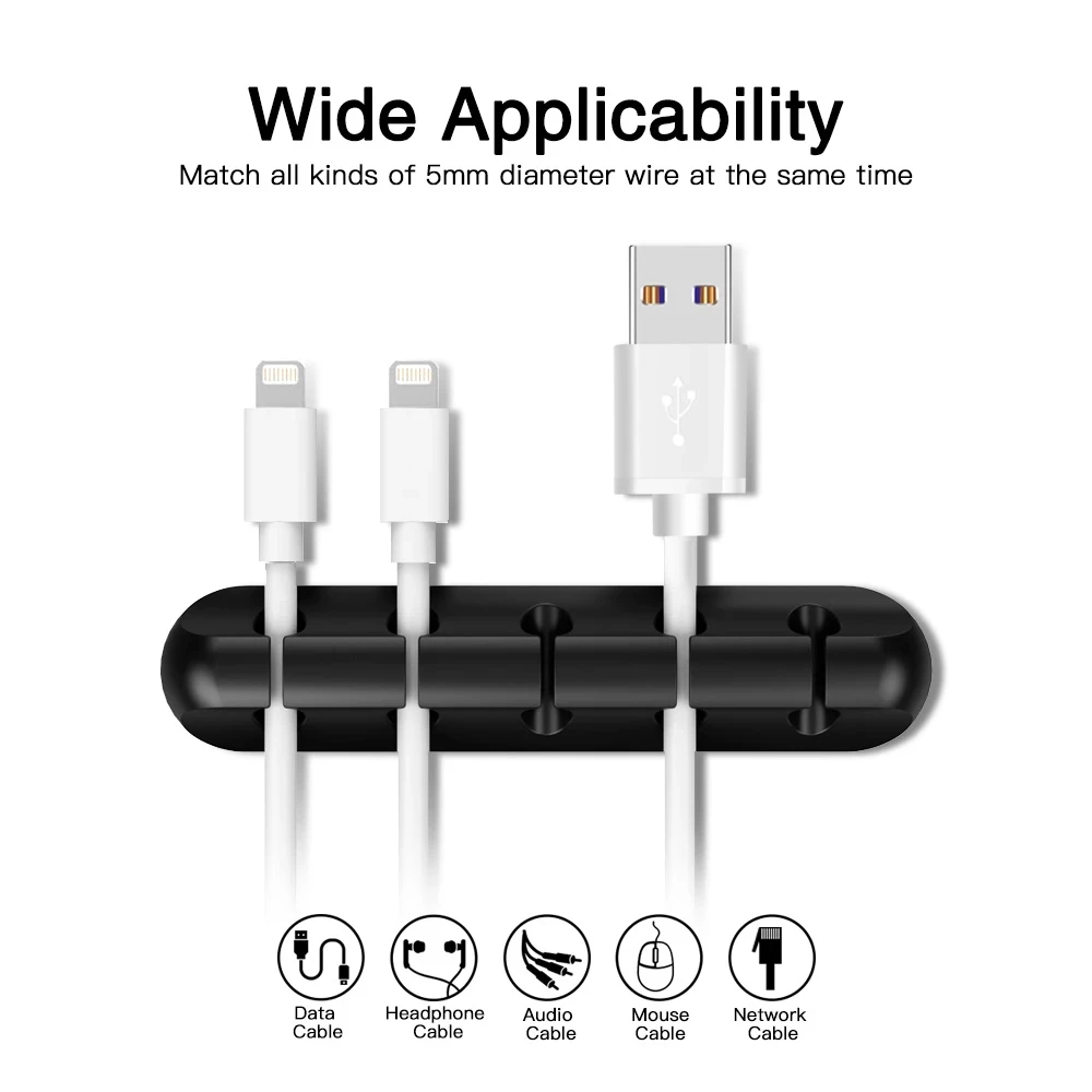 Cable Cord Wire Organizer Silicone USB Cable Winder Management Clips Self Adhesive for Mouse Keyboard Headset Car For iPhone image 4