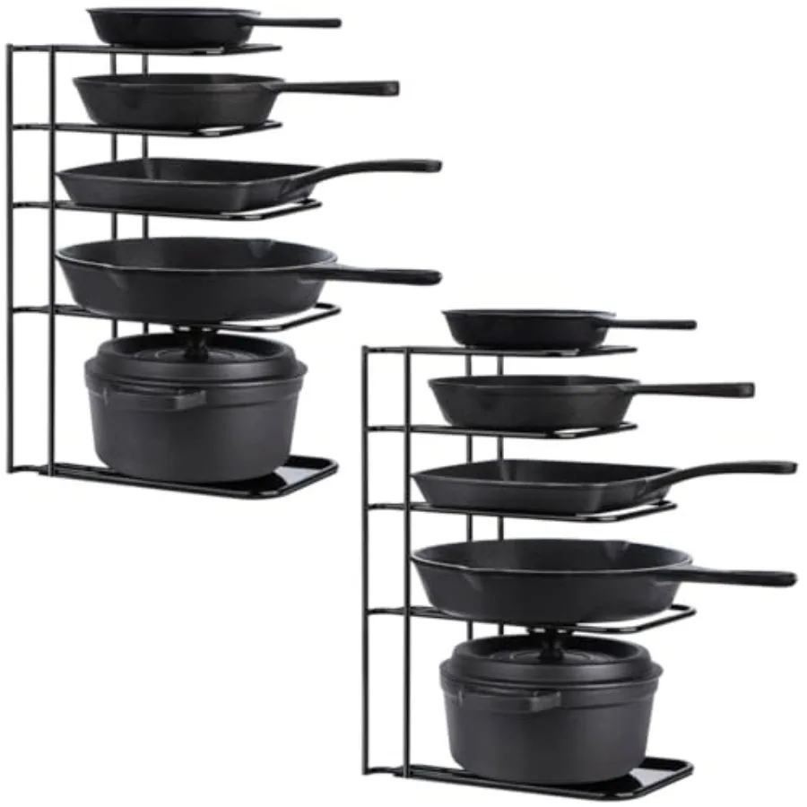 

Pack Heavy Duty Pan Organizer 5 Tier Pot and Pan Organizer Rack for Cast Iron Skillets Griddles and Pots - Sturdy Steel Constru