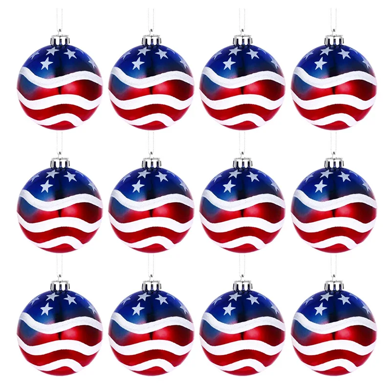 

12pcs American Flag Tree Decoration Pendant Balls Ornaments 6cm Holiday Tree For 4Th Of July Independence Day Party Decorations