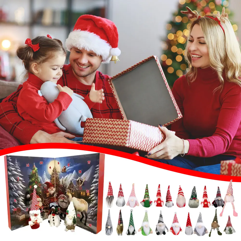 2025 Navidad Gnomo Vacaciones Calendario de Adviento 24 días Calendario de cuenta regresiva de Navidad Gnomo Muñeca Juguete Caja ciega Regalo para niños y adultos