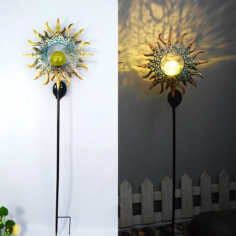 Moon Sun Fairy Lights Solar Powered Led Outdoor Lighting Metal Solar Vintage Lights Waterproof for Garden Lawn Yard Decoration