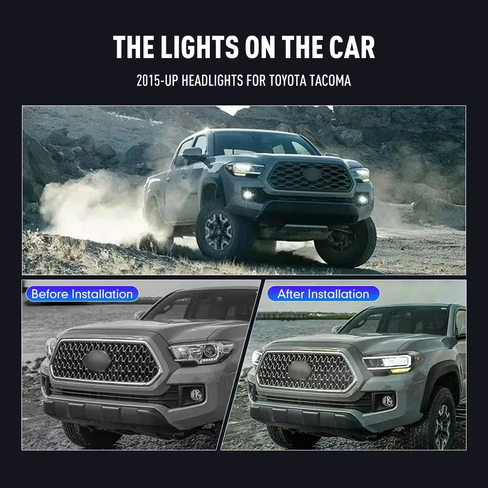Pair Of LED Car Headlight Assembly For Toyota Tacoma 2015-2022 Front Head Lamp DRL Turning Signal Headlights Plug and Play
