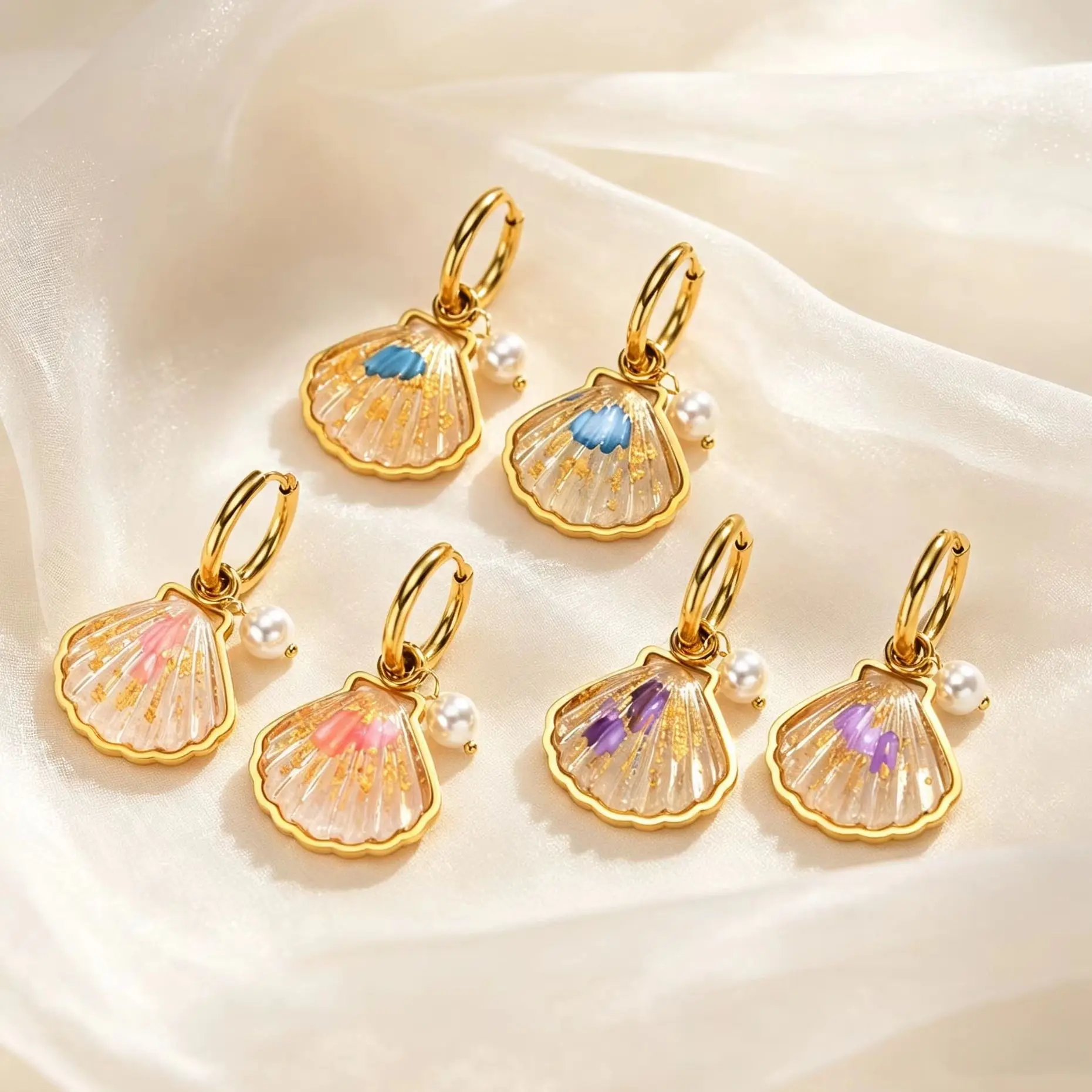 Transparent Resin Conch Shell Drop Earrings for Women, Stainless Steel Waterdrop Imitation Pearl Earrings, Elegant Jewelry Gift