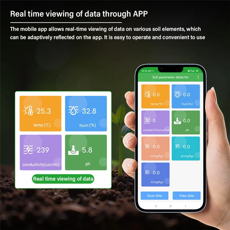 

ABUI-Smart Garden Soil PH Meter Moisture Tester Soil Analyzer USB For Android Soil Nutrient Sensor For Greenhouse Home Farmer