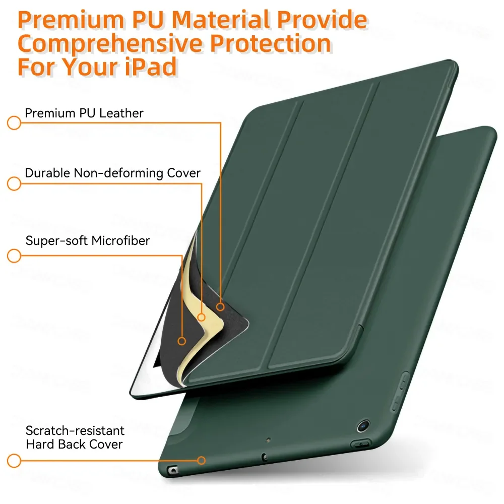 Ultra Slim PU Leather Smart Cover, protetor translúcido para Apple, iPad Air 2, Air 1, Mini 1, 2, 3, 4, 5, 6, PC Back Case