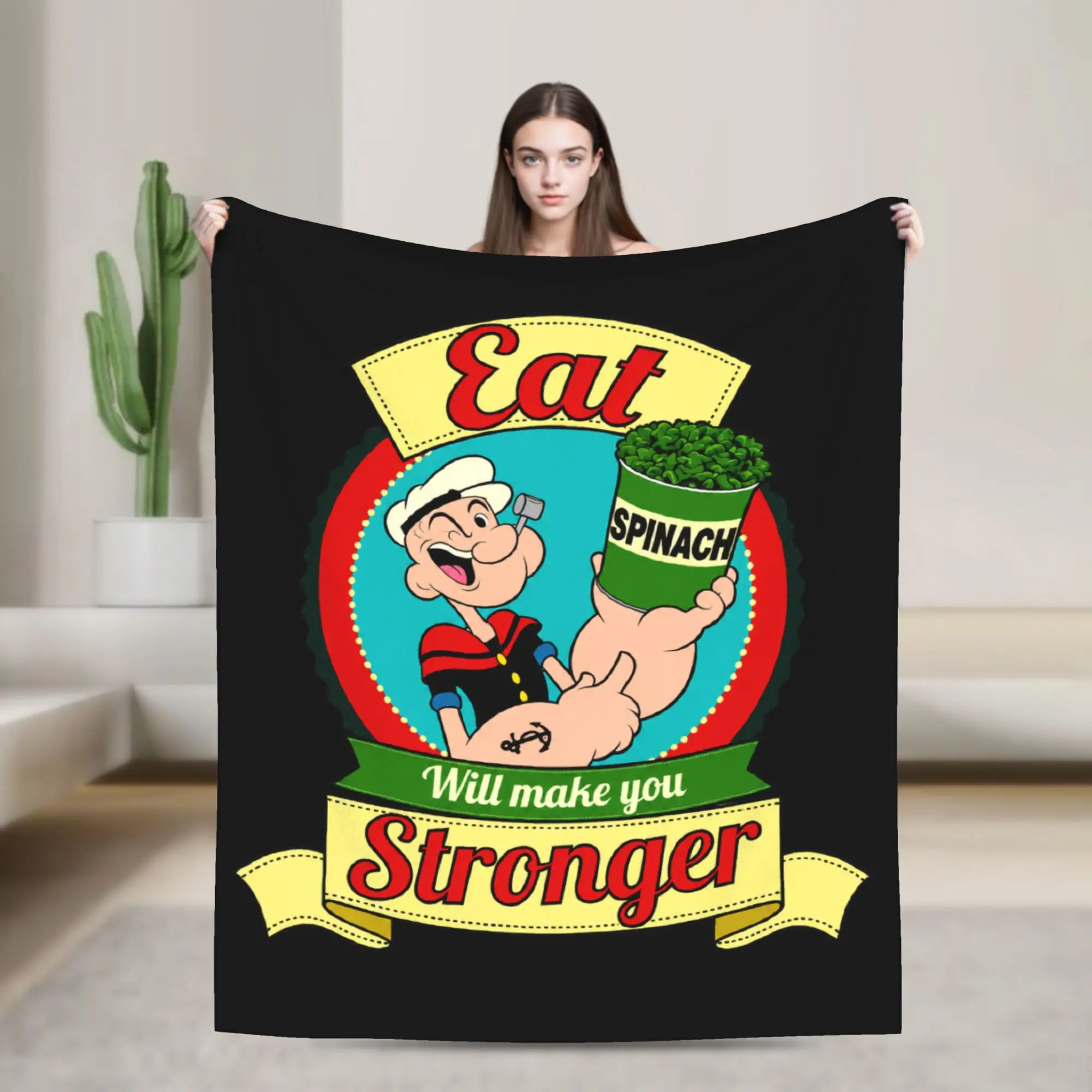 Popeyed spinach logo Blankets Fleece All Season  Portable Warm Throw Blanket for Home Couch Quilt