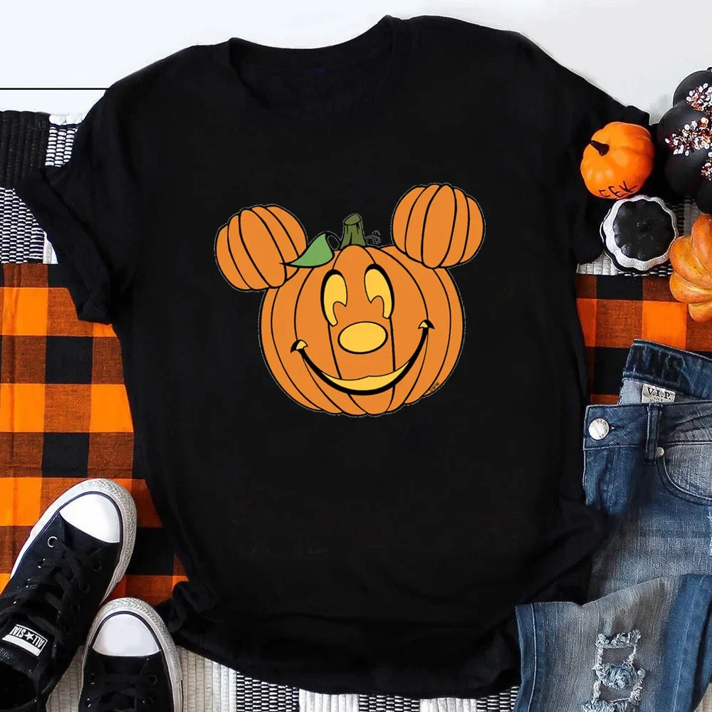 Mickey e Minnie engraçadas estampa camisetas para mulheres, roupas de streetwear fofas de Halloween, doces ou doces, roupas elegantes para meninas