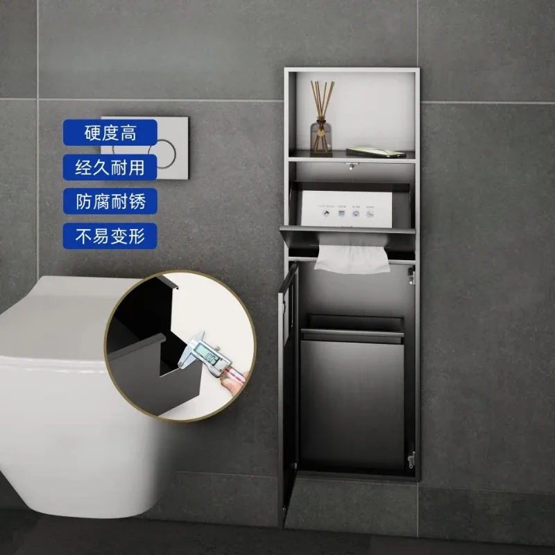 Stainless steel embedded niche hidden trash can tissue box