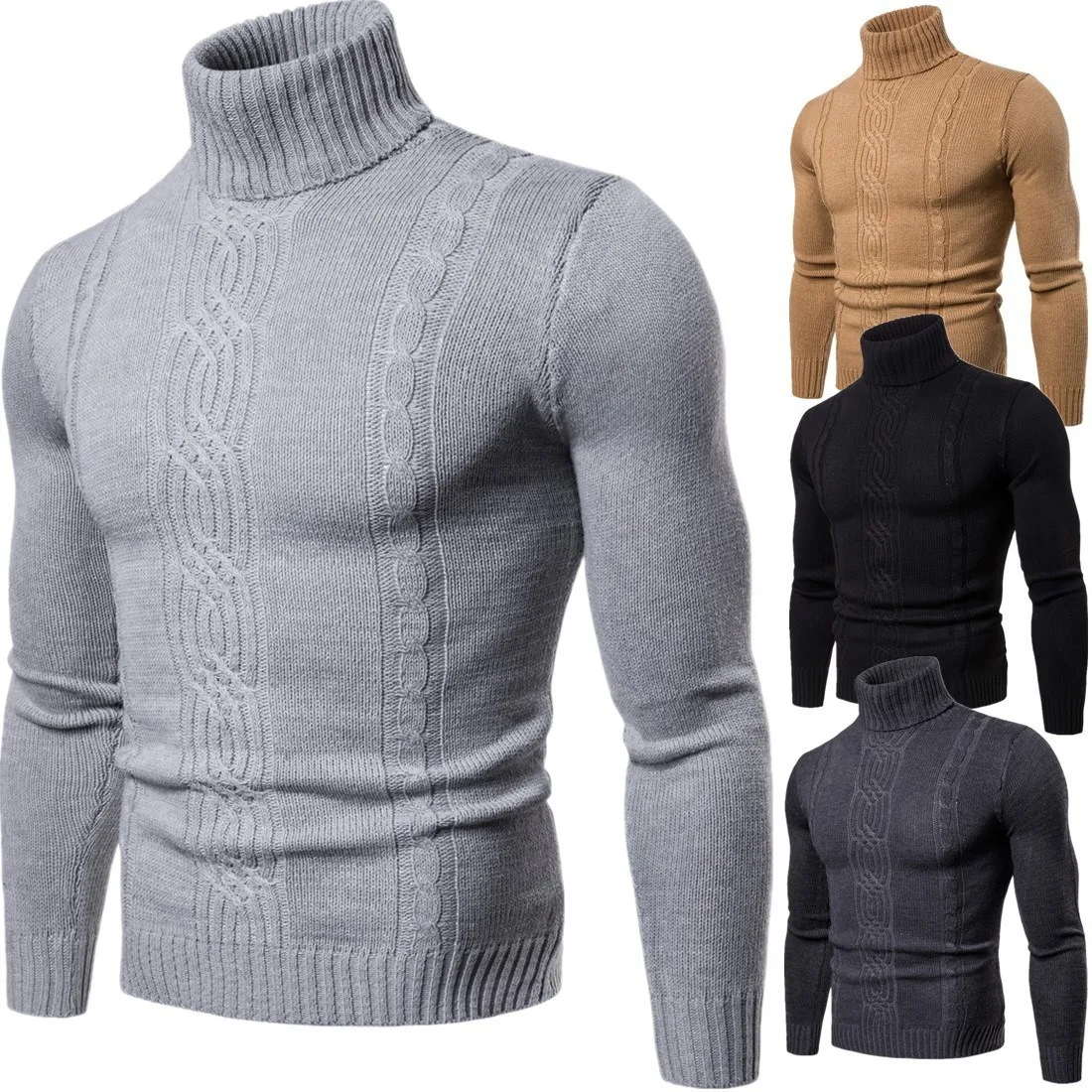 

Men's Winter Turtlene Pullover under irt Knitted Sweater Base Layer Top Long Sve round Ne Coarse Yarn Youth Faion