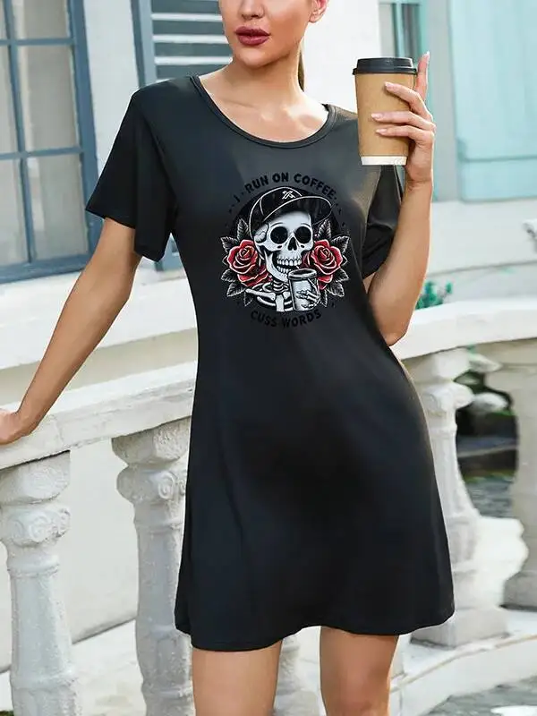 Camisón suelto de manga corta para mujer, varios patrones disponibles, estilo camiseta, ropa para el hogar, estampado negro blanco multicolor CR70