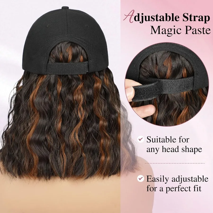 قابل للتعديل مجعد الشعر التمديد قبعة شعر مستعار للنساء مع نسيج موجة أنيق قبعة بيسبول نمط شعر مستعار للارتداء اليومي مريح أ