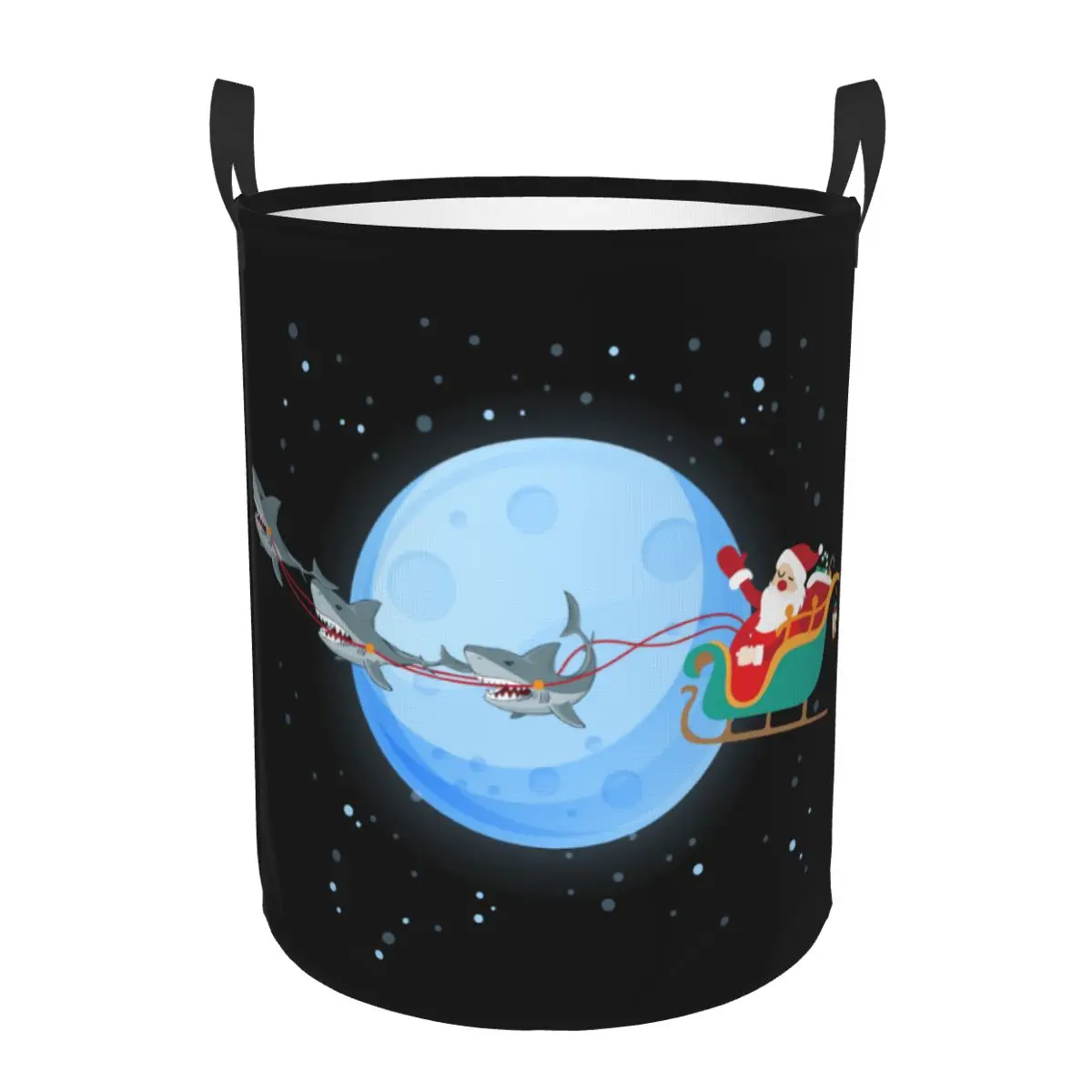 Humor Santa Claus Laundry Basket Collapsible Merry Christmas Riding Shark Baby Hamper for Nursery Toys Organizer Storage Bins