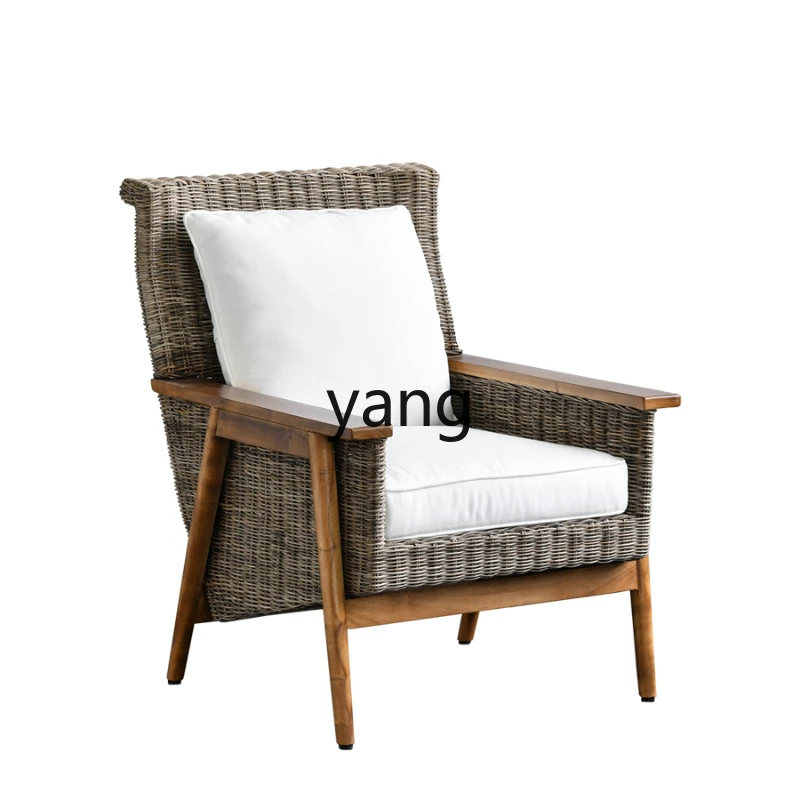 

LH Modern Leisure Rattan Chair Indoor Living Room Natural Real Rattan Furniture Solid Wood Rattan Sofa Single