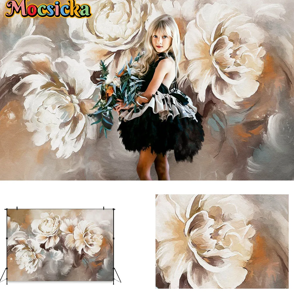 

Abstract Bloom Floral Studio Photography Background Props White Brown Oil Painting Texture Vintage Art Backdrop Kids Photobooth