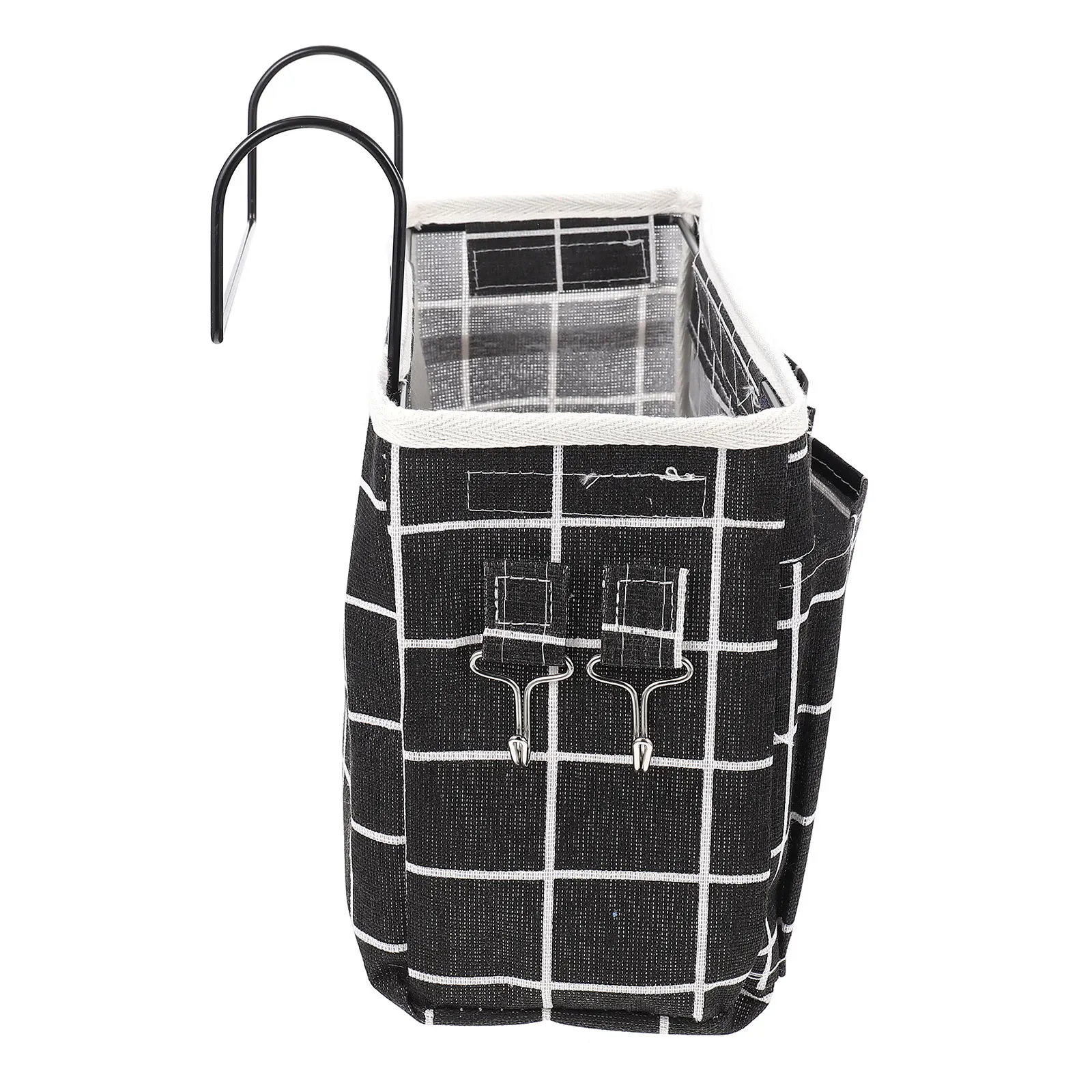 

1pc Hanging Storage Bedside Cloth Iron Pouch Organizer Black Container Dorm Cloth Iron Basket Student Books Holder