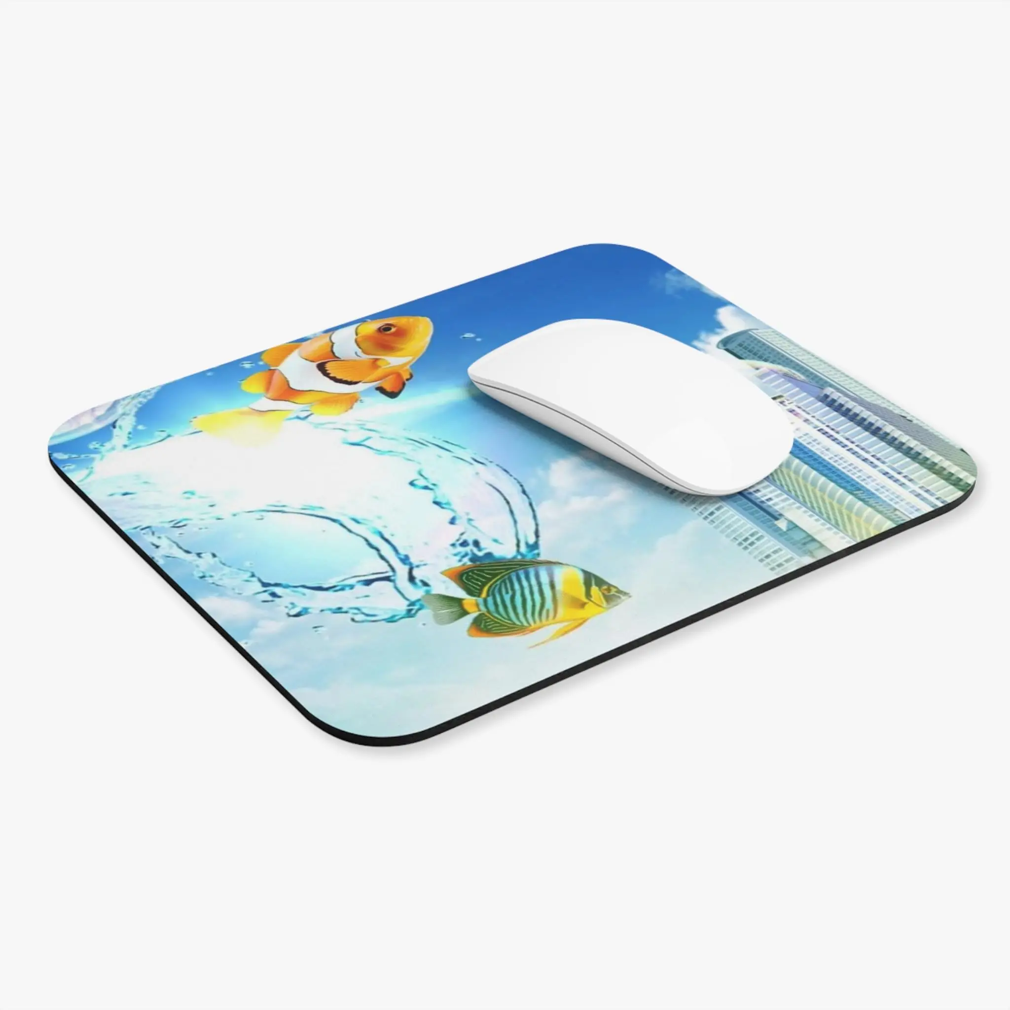 Frutiger aero tropical peixe cidade estilo impressão quadrado mouse pads bloqueio borda gaming mousepad tapete de teclado 22x18cm