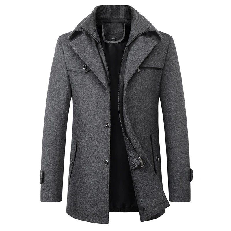 

2023 Autumn/Winter New Men's Coat Solid Color Fashion Versatile Double Neck Coat