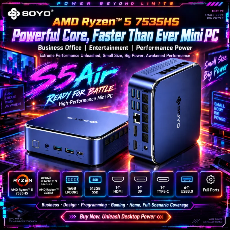 【¥69,385】SOYO S5Air ミニPC Ryzen 5 7535HS 16GB+512GB 特別割引-アリエク特価アラート