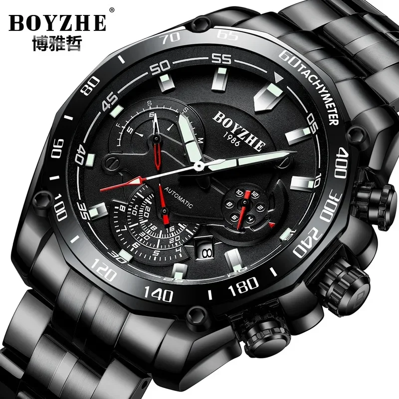 Boyzhe Men\'S Wrist Watch Automatic Clockwork Mechanical Watches For Men Bracelet 30m Waterproof Luxury Man Sports Watch Gift