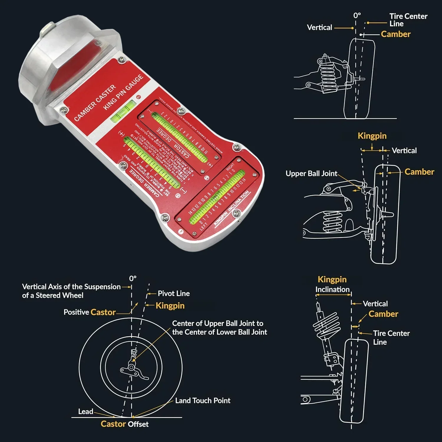 

2025 Automotive front wheel inclination angle positioning tester steering angle tester Magnetic Camber Caster and King Pin Gauge