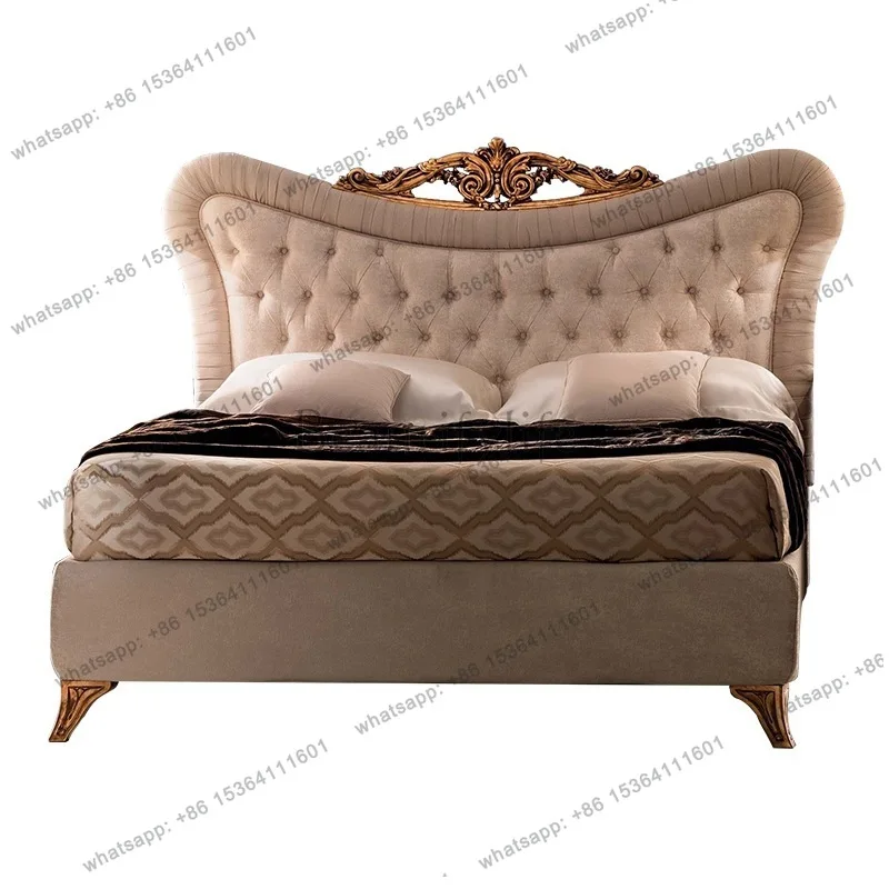 

European double bed master bedroom neoclassical fabric birch carved wedding bed light luxury