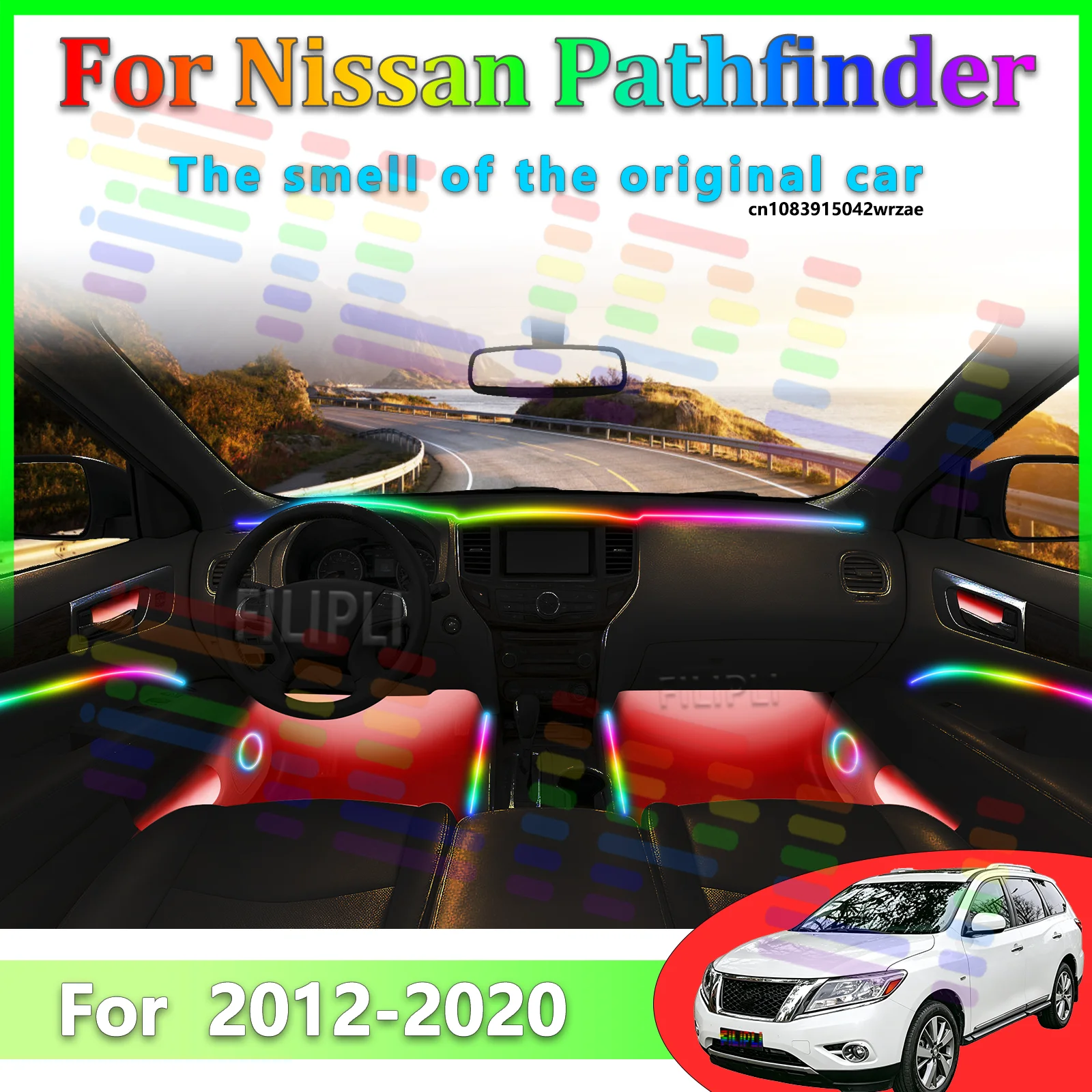 For Nissan Pathfinder 2012-2020 64 Colors RGB LED Ambient Light Strip Bluetooth App Control Breathing Streamer Car Decor Lamp