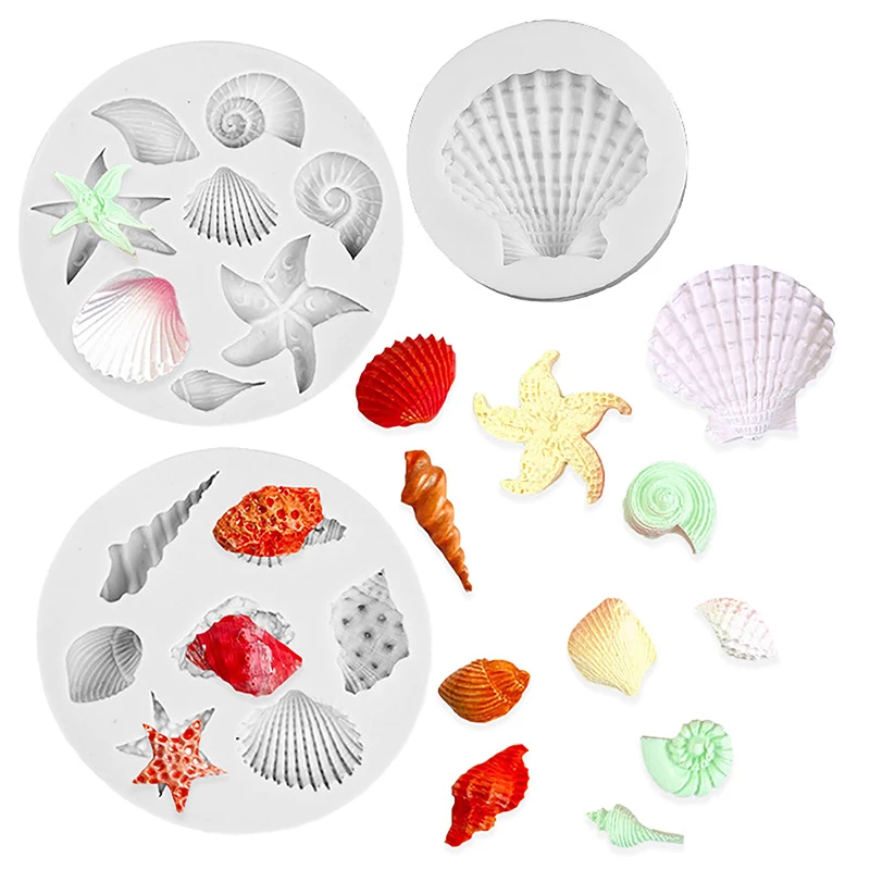 3PCS Ocean Themed Cake Decoration With Silicone Mold, Conch, Starfish, Coral Baking Mold, Chocolate Candy Polymer Production