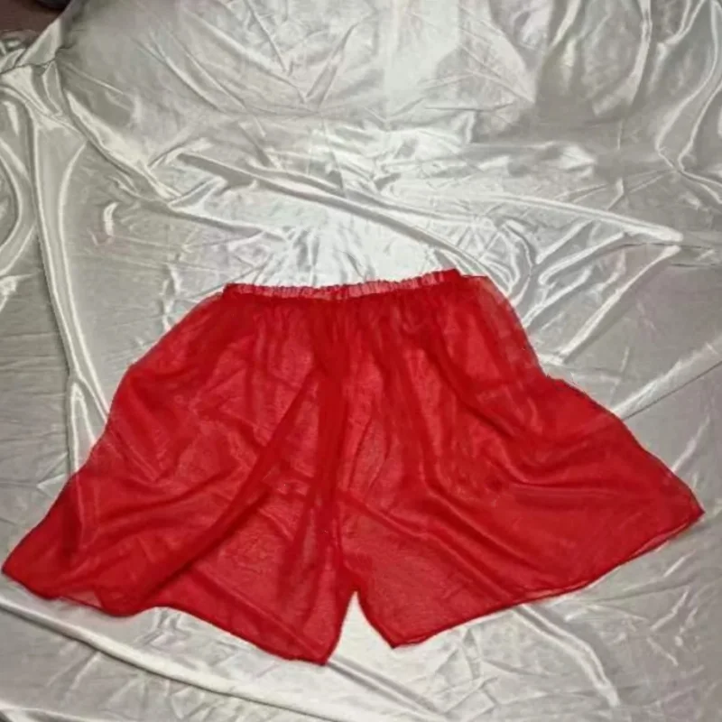 Pantaloncini lucidi sexy in organza a rete trasparente per la casa, trasparenti, per uomo e donna, pantaloni larghi per dormire, costumi per feste private