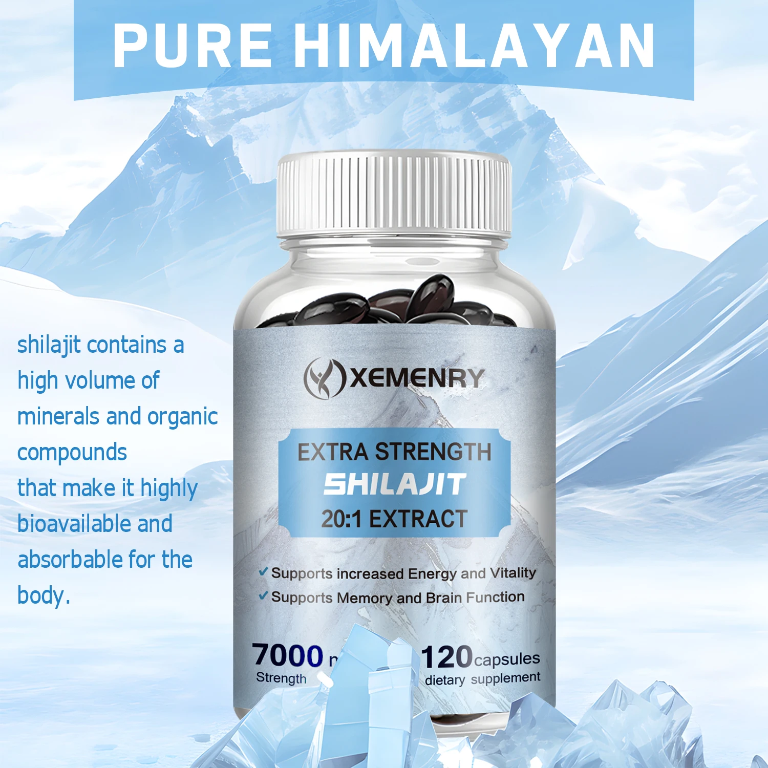 Shilajit - Bellezza e salute della pelle, Qualità del sonno antistress, Migliora la forza, l'energia, l'endurance - 120 capsule