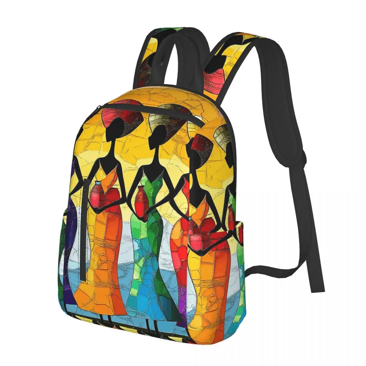 

Vibrant African Women Portrait Glass Print Student Backpack School Bag Hiking Travel Daypack for Men Women Bookbag Shoulder Bags