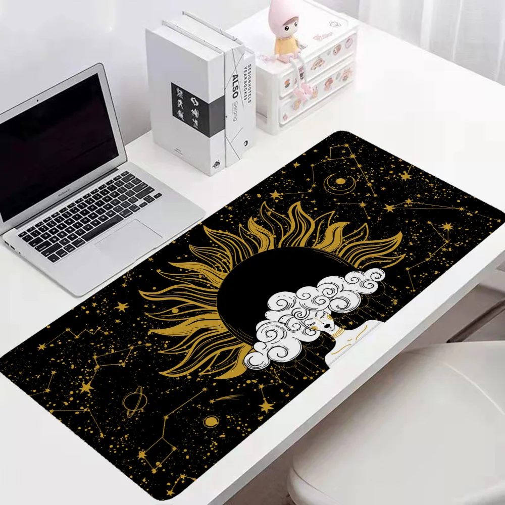 Golden Sun and Moon Pc Gamer Desktops Diy Gaming Computer Mat Desk Accessories Office Large Mouse Pad 900x400 Mousepad Mats Xxl